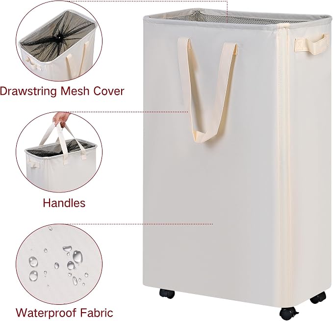 Slim Laundry Hamper with Wheels, Rolling Laundry Basket - Image 3