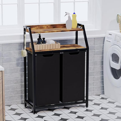 Laundry Hamper, Laundry Sorter 2 Section, Rolling Laundry Basket - Image 7