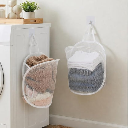 2 Pack Foldable Mesh Hanging Laundry Hamper, Space-Saving Wall Mounted Dirty - Image 7