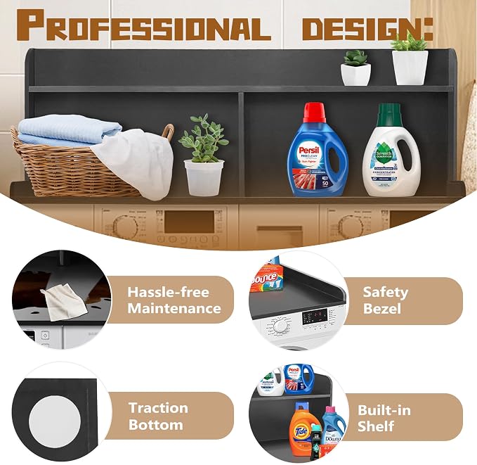 Royxen 2-Tier Washer Dryer Countertop, 19.5"H Wood Washer and Dryer Topper - Image 5