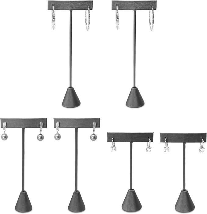 Ikee Design 6pcs Set Steel Grey Leatherette Earring T Stand Display Set by IkeeDesign