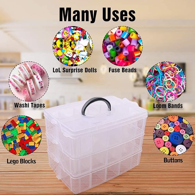 Bead Organizer 3 Tier 30 grid Stackable Craft Tackle Storage Container | - Image 4