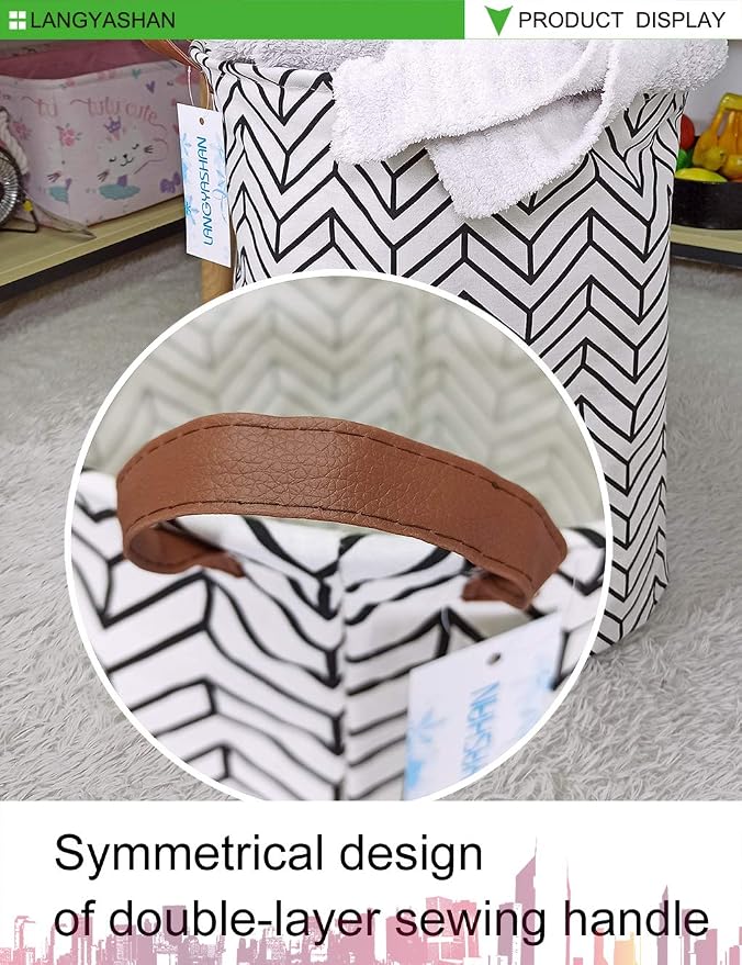 LANGYASHAN Laundry Basket Canvas Fabric Collapsible Organizer Basket - Image 3