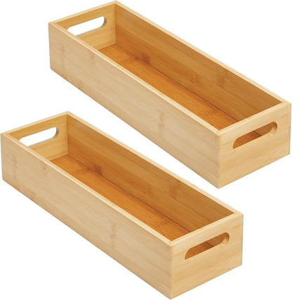 mDesign Set of 2 Kitchen Storage Box – Open-Top Bamboo Storage Tray - Image 9