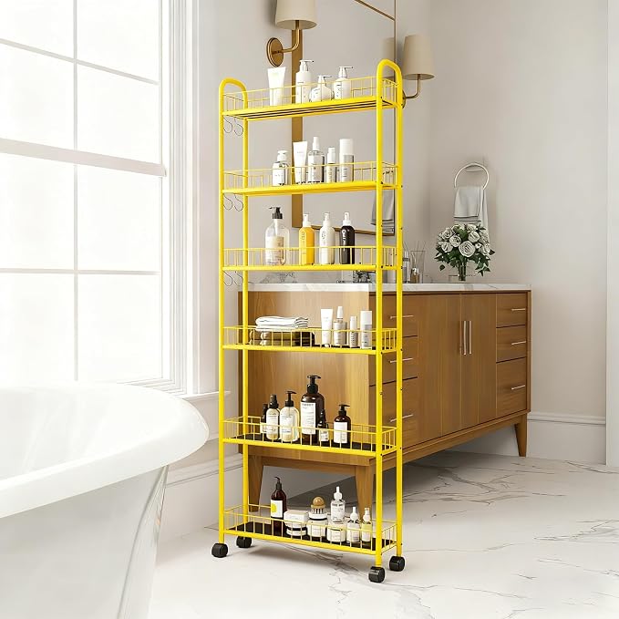 6-Tier Slim Storage Cart with Wheels, 6in Narrow Rolling Shelf, Sturdy Slim - Image 3