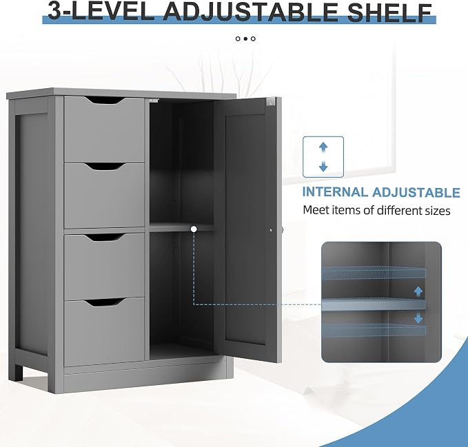 Shintenchi Bathroom Floor Storage Cabinet, Wooden Storage Organizer - Image 6