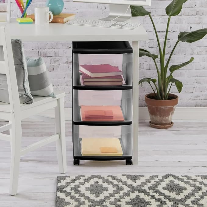 3-Drawer Plastic Cart with Clear Drawers & Removable Wheels - Image 2