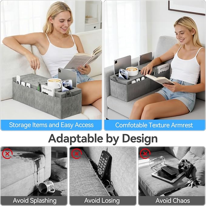 Couch Armrest Caddy with Cup Holder, Portable Sofa Armrest Pillow Drink Holder - Image 5