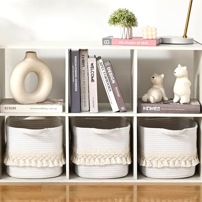 2 Pack Storage Basket for Shelves, Boho Cotton Rope Storage Bins - Image 9