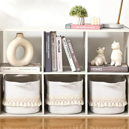 6 Pack Storage Basket for Shelves, Boho Cotton Rope Storage Bins - Image 7