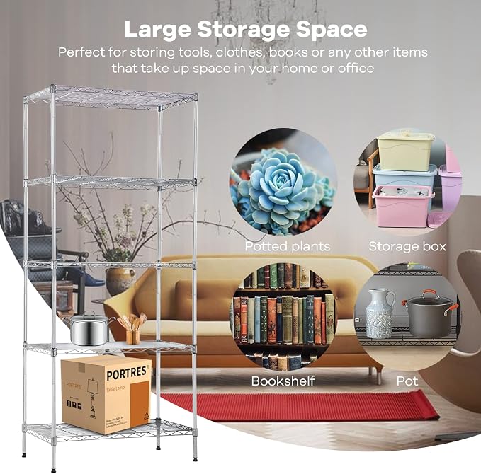 NChanmar 5-Tier Wire Shelving Unit Storage Shelves Metal Shelves 61"x24"x14" - Image 4
