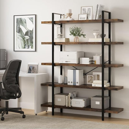 Bookshelf Set of 2, Heavy Duty 5-Tier Industrial Bookcase, 120lbs Shelf Capacity - Image 6