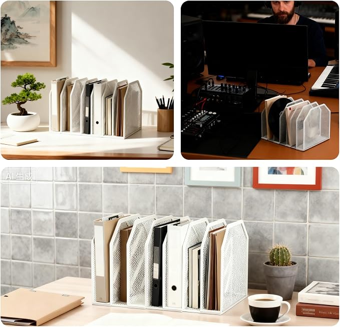 7-Grid Detachable Vertical File Organizer, Metal Mesh File Holder - Image 6