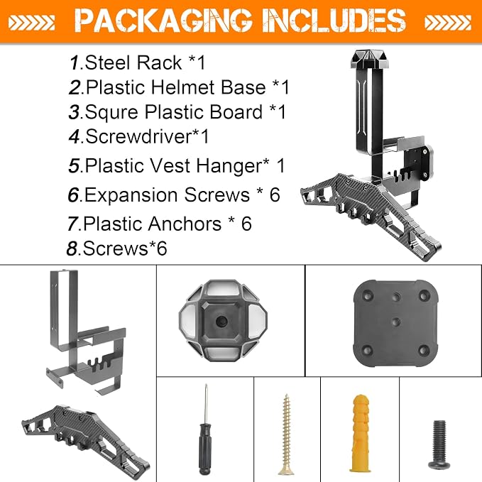 HLOGREE Motorcycle Helmet Holder Rack Wall Mount, Tactical Equipment, Metal - Image 8