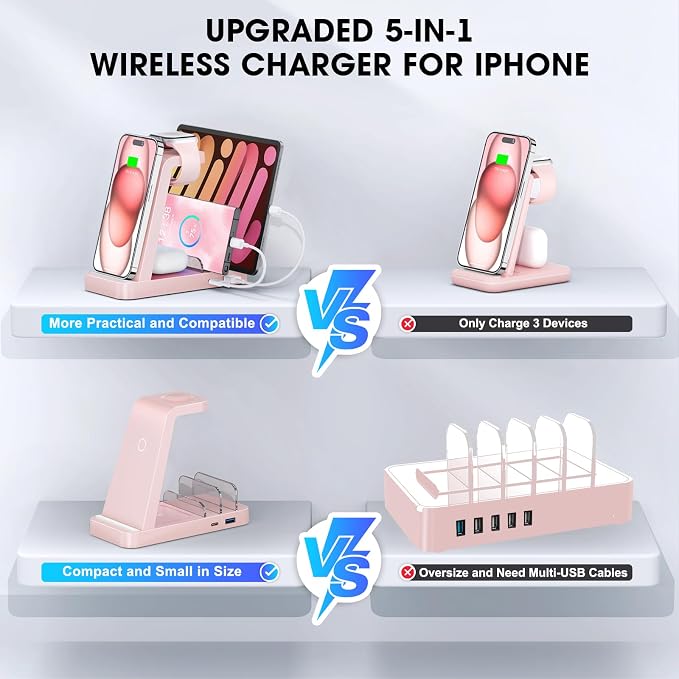 Wireless Charger for iPhone - 5 in 1 Charging Station for Multiple Devices - Image 2