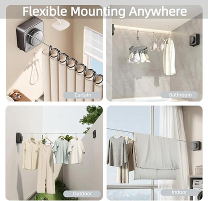 15.7Ft Retractable Clothesline Indoor & Outdoor, Heavy Duty Anti-Sag Wall - Image 7