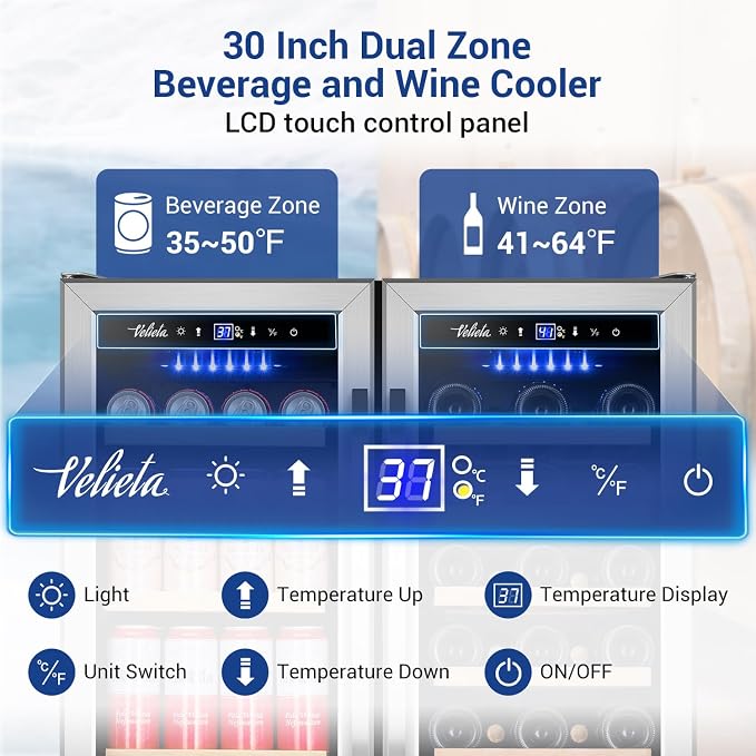 Wine and Beverage Refrigerator 30 Inch, Upgrade Dual Zone Wine Cooler - Image 2
