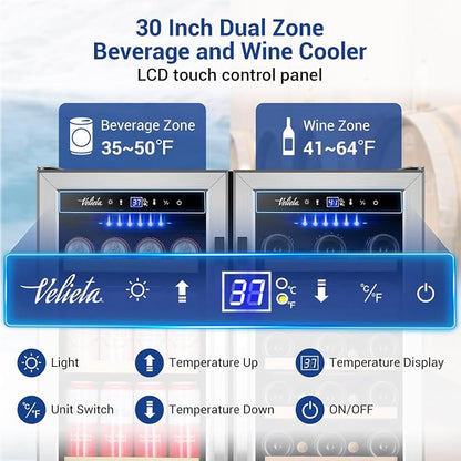 Wine and Beverage Refrigerator 30 Inch, Upgrade Dual Zone Wine Cooler - Image 2