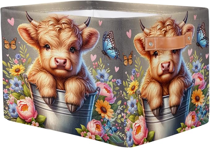 Basket Storage Bins Alpine Cattle Cow Flower Rectangle Cube Basket Box Kids - Image 2