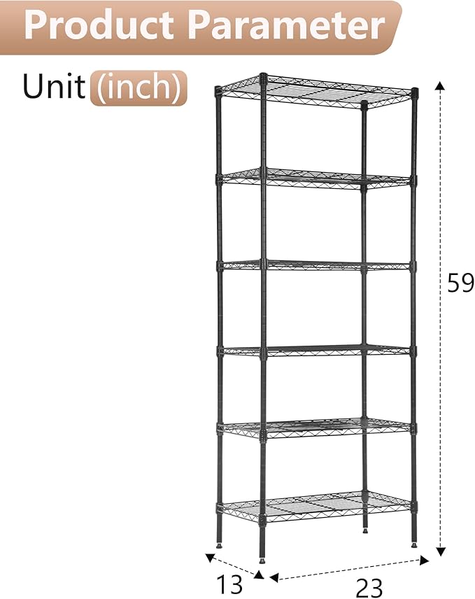 FDW 6 Tier Wire Shelving Units Adjustable Metal Storage Rack 23L x 13W x 59H - Image 3