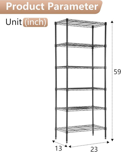 FDW 6 Tier Wire Shelving Units Adjustable Metal Storage Rack 23L x 13W x 59H - Image 3
