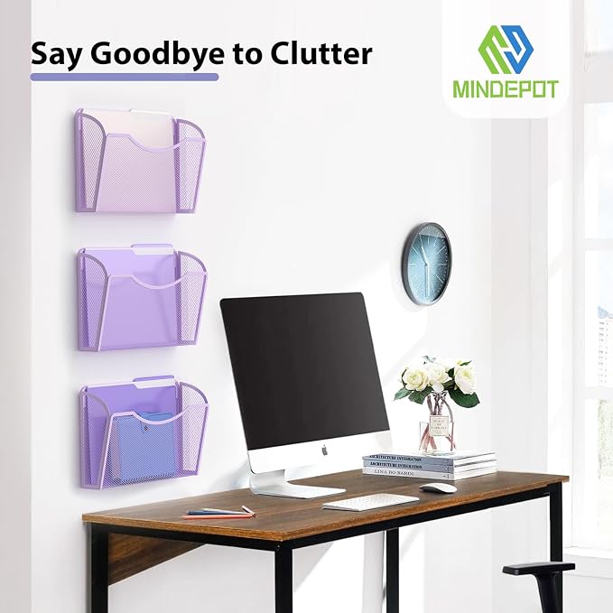 MINDEPOT Wall File Organizer, Hanging Wall File Holder, 3 Pack, Metal Mesh Wall - Image 5