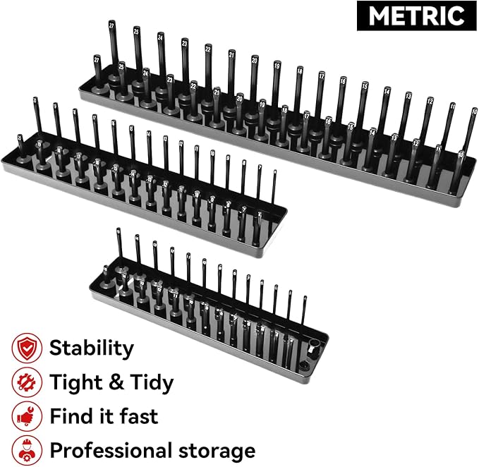 3PCS Socket Organizer Tray Set, Metric Socket Storage Trays, 3/8-Inch & - Image 2