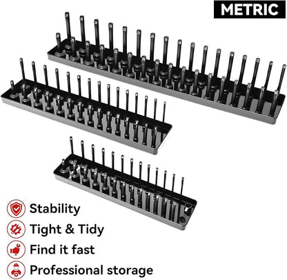 3PCS Socket Organizer Tray Set, Metric Socket Storage Trays, 3/8-Inch & - Image 2