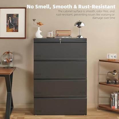 Metal File Cabinet with Lock, 4 Drawer Lateral File Cabinets - Image 6