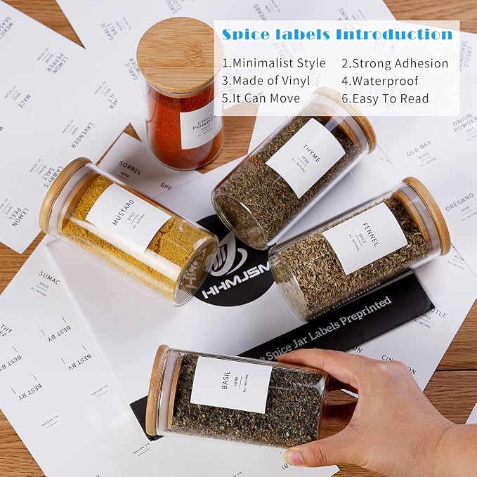 12 Pcs Glass Spice Jars With Bamboo Airtight Lids, 8oz Thicken Spice Containers - Image 4