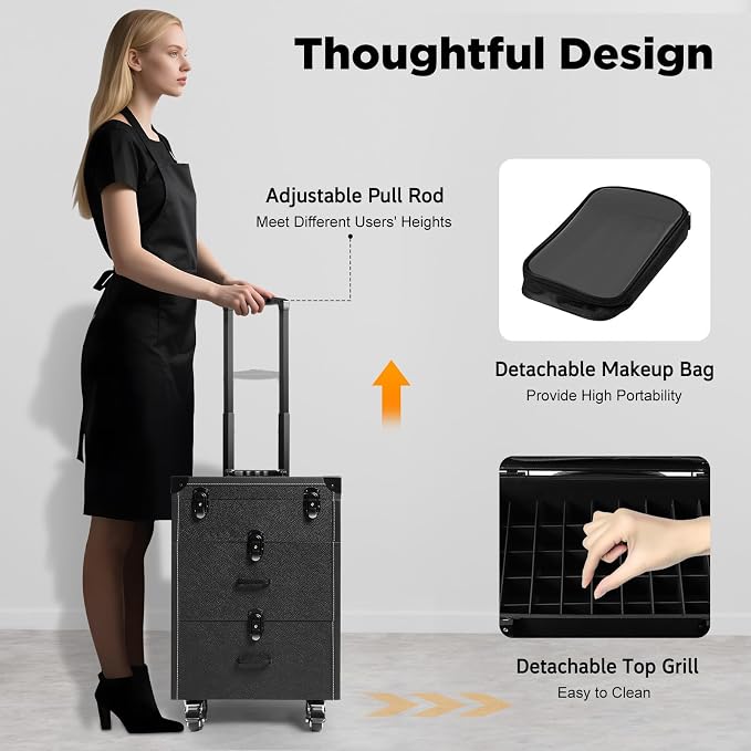 Professional Rolling Makeup Case, Large Cosmetic Trolley - Image 4