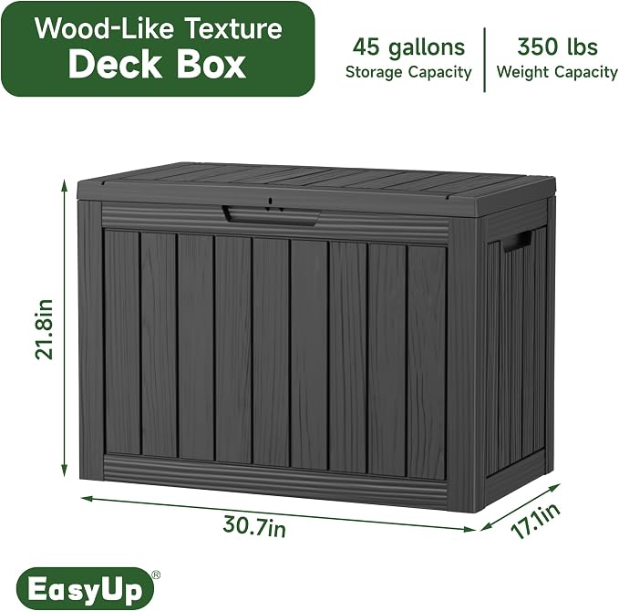 EasyUp 45 Gallon Outdoor Storage Box, Resin Waterproof UV-Resistant Deck Box - Image 2