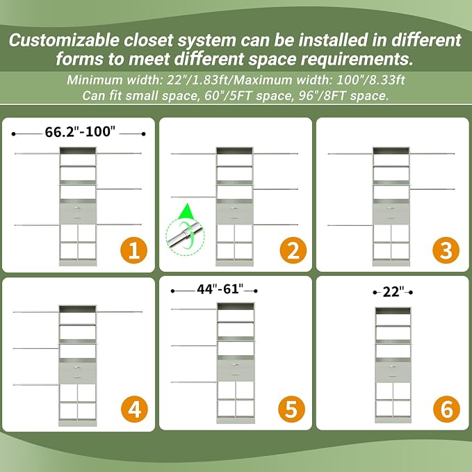 Besiost Closet System, 4-8 FT Closet Organizer Tower - Image 4
