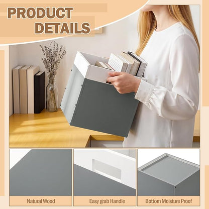 AceOrbit 2 Pack Gray Wood Crates Wooden Storage Box, Modular Open Cube Bins - Image 3