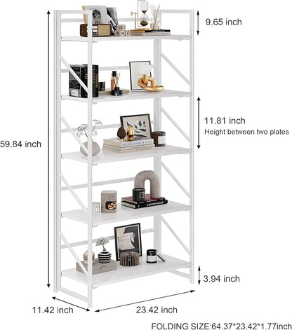 JSB No Assembly Folding Bookshelf, 5 Tier Industrial Metal Book Shelf - Image 3