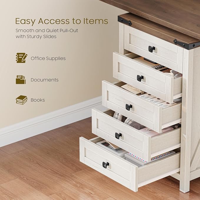 Halitaa 5 Drawer Small File Cabinet, Farmhouse Vertical Filing Cabinet | Under - Image 5