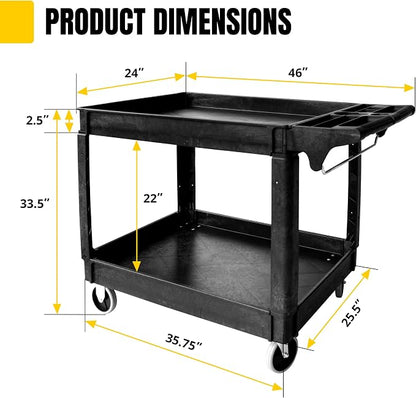 MaxWorks 2‑Tier Heavy‑Duty Utility Service Cart 500 lb Capacity 46" x 25.5" x - Image 2