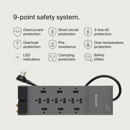 Belkin Surge Protector Power Strip w/ 12 AC Outlets & 8ft Long Flat Plug - Image 3