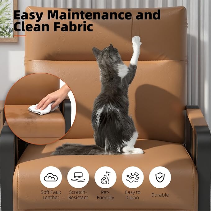 Upholstered Accent Chairs Set of 2, Modern Faux Leather Sofa Chairs - Image 5
