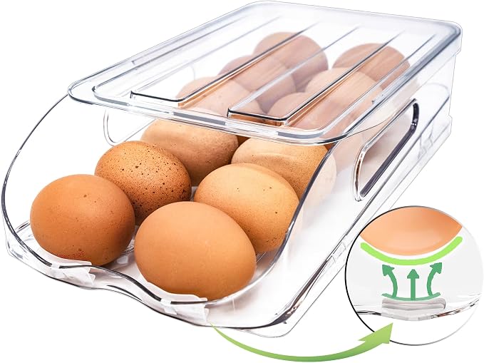 Egg Holder for Fridge, Automatic Steady Rolling Egg Container by SMRCAD