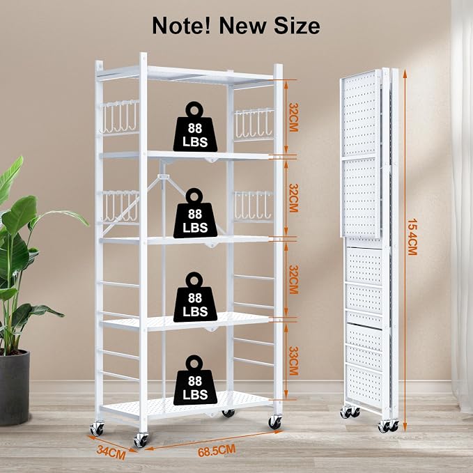 Himix Storage Shelves with 20 Hooks, 5-Tier Foldable Shelves - Image 3