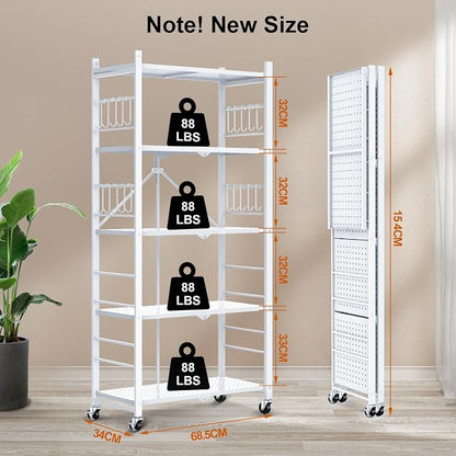 Himix Storage Shelves with 20 Hooks, 5-Tier Foldable Shelves - Image 3