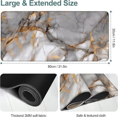 Marble Stripes Gaming Mouse Pad 31.5"x11.8"Desk Mat Anti-Slip Rubber Base & - Image 2