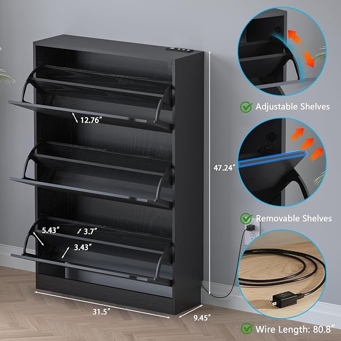 BORNOON Shoe Cabinet with Odor Control and Back Panels, Deodorizing Slim 3-Flip - Image 2
