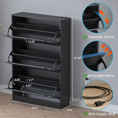 BORNOON Shoe Cabinet with Odor Control and Back Panels, Deodorizing Slim 3-Flip - Image 2