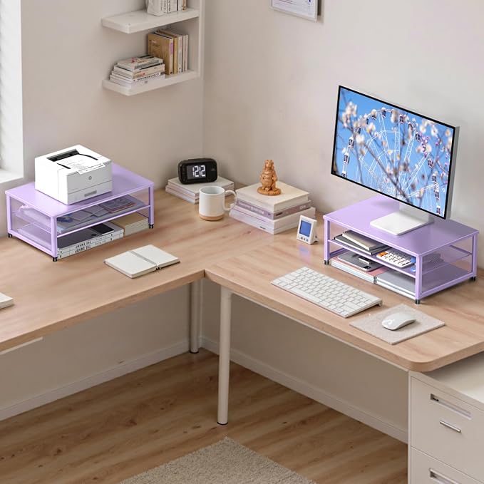 Desk Organizers and Accessories, 2-Tier Metal Computer Monitor Stand Riser - Image 3