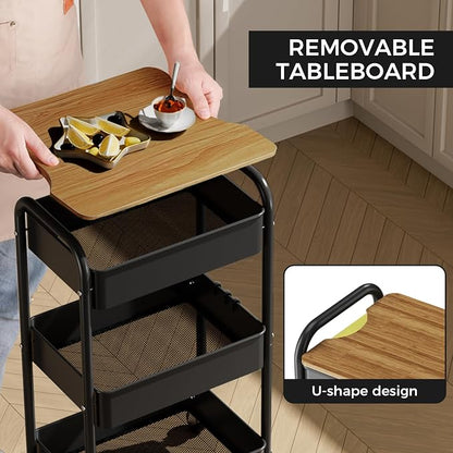 3 Tier Rolling Cart with Table top, Metal Utility Cart, Sturdy Storage - Image 3
