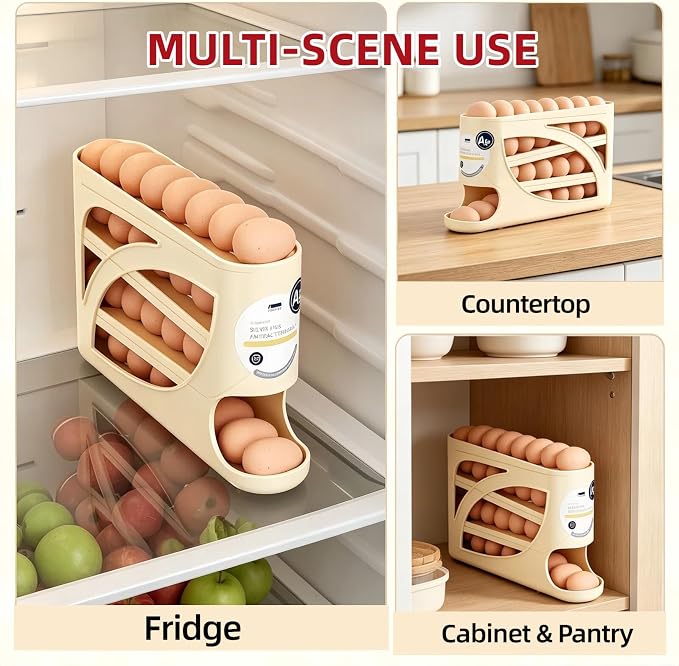 Automatic Egg Dispenser for Refrigerator, 4-Tier Rolling Egg Holder, - Image 4