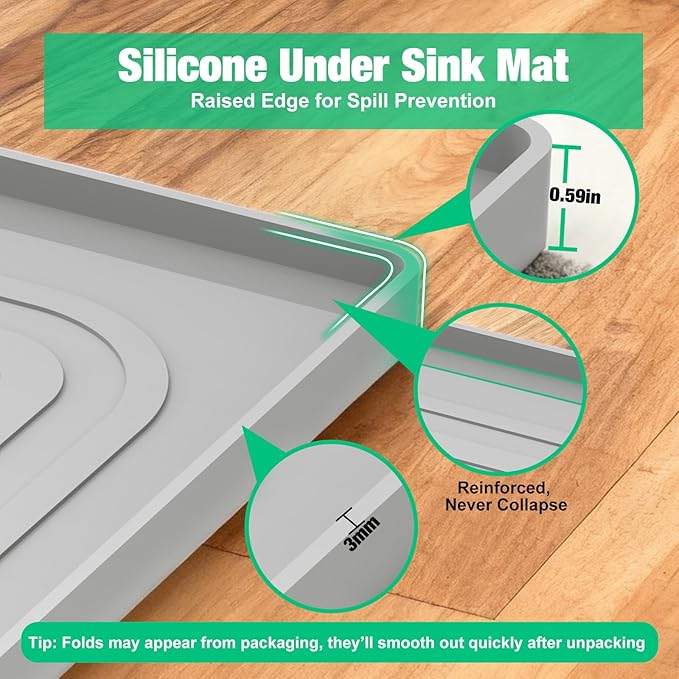Aisslro Under Sink Mat 31" X 22", Waterproof Silicone Under Sink Mats - Image 5