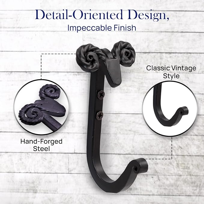 The Metal Magician Sheep Headed Iron Hooks Wall Mount Black Hanger Set of 3 - Image 7